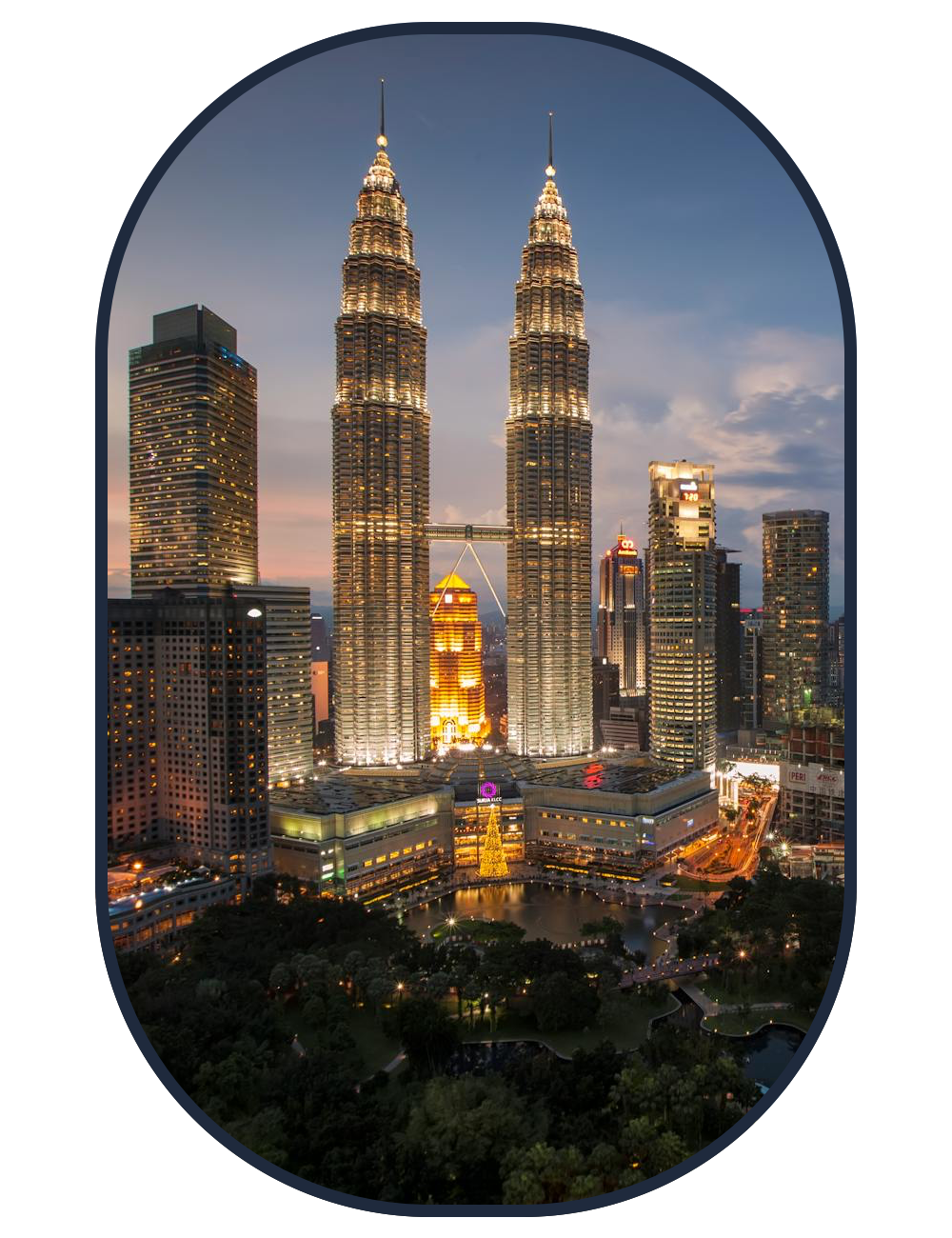 Kuala Lumpur PETRONAS Twin Towers lit at night