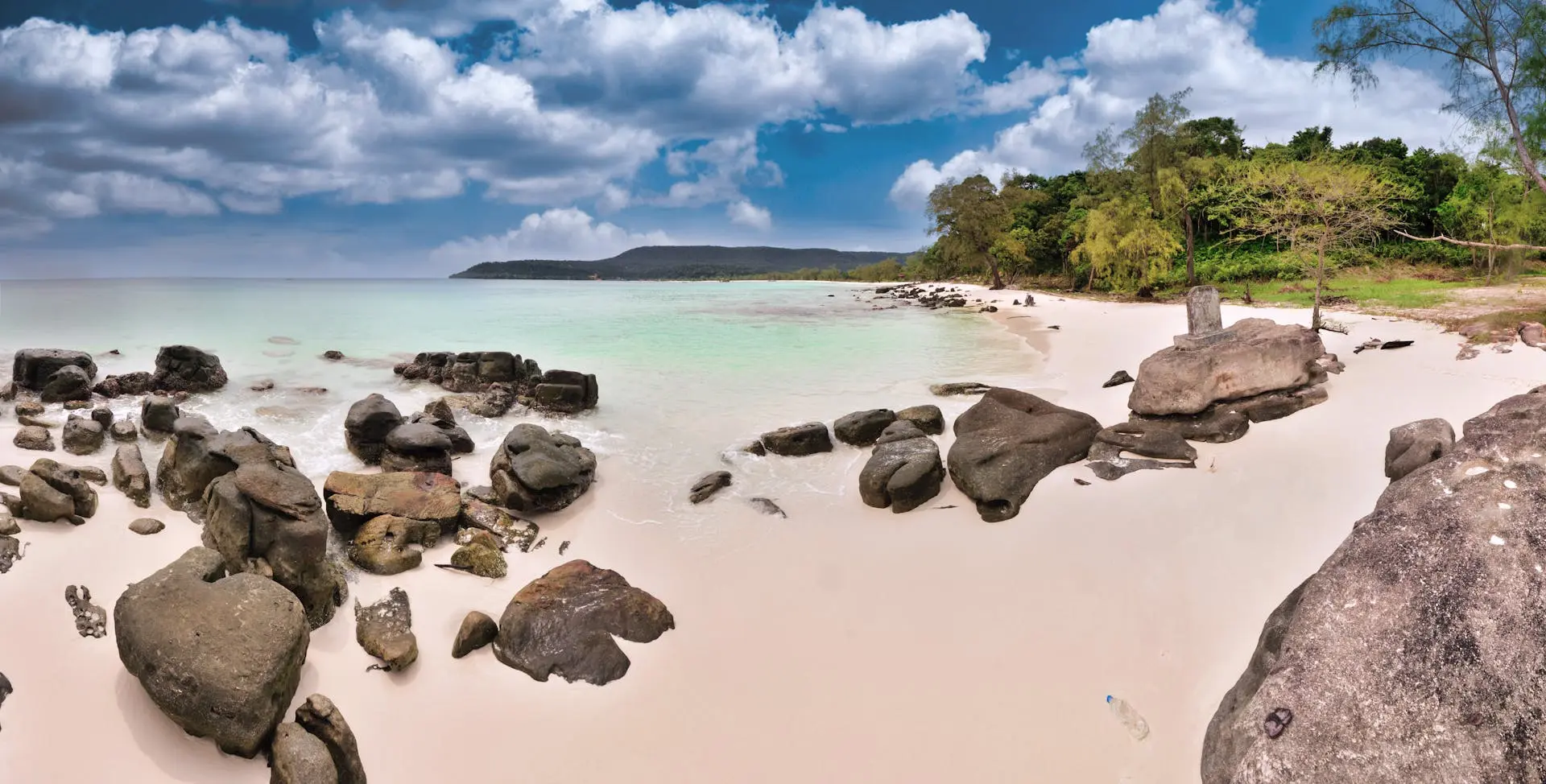 Sihanoukville beach with stones in the foreground